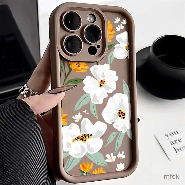 Études de téléphone portable Case de téléphone à fleurs pour téléphone 11 Case Téléphone 15 14 Pro 12 13 Pro Max XS XR X 7 8 Plus SE 2020 Soft Chread Pumper Liquid Silicone Cover