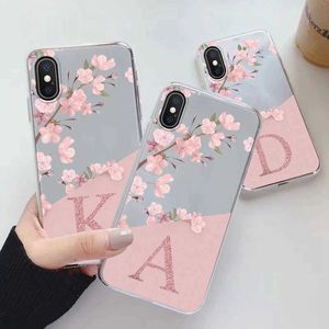 Mobiele telefoon kettingen Bloemen Letter Case voor iPhone X XR XS Max Capa Clear Soft Silicone Covers voor iPhone XSMax XR Fundas Alphabet Transparante Bags 240423