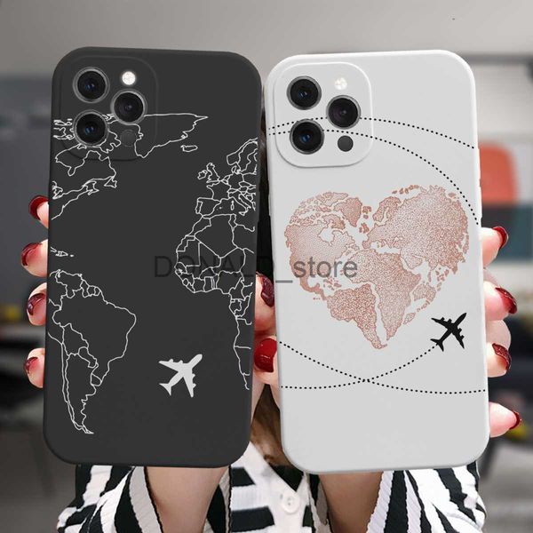 Cas de téléphone portable pour iPhone 13 12 11 14 Pro Max 14Plus 13Mini Cas Mode De Luxe Avions Populaires Carte Du Monde Voyage Bonbons Couverture En Silicone J230620