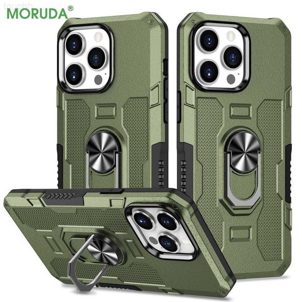 Étuis de téléphone portable pour iPhone 14 Pro Max Ring Holder Armor Phone Case pour iPhone 13 12 11 Pro Max 14Plus XR Xs Max Protection d'objectif Couverture antichoc L230731