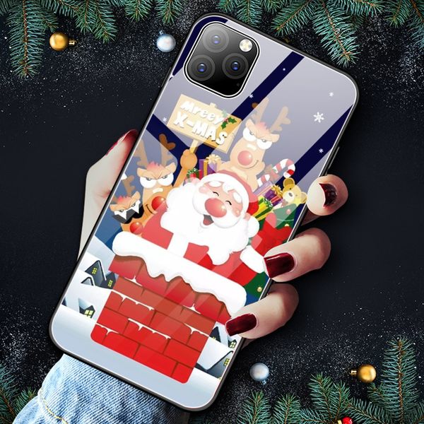 Nuevos estuches para teléfonos celulares para 11 / XS estuche creativo de Navidad cubierta de vidrio templado de dibujos animados sin DHL