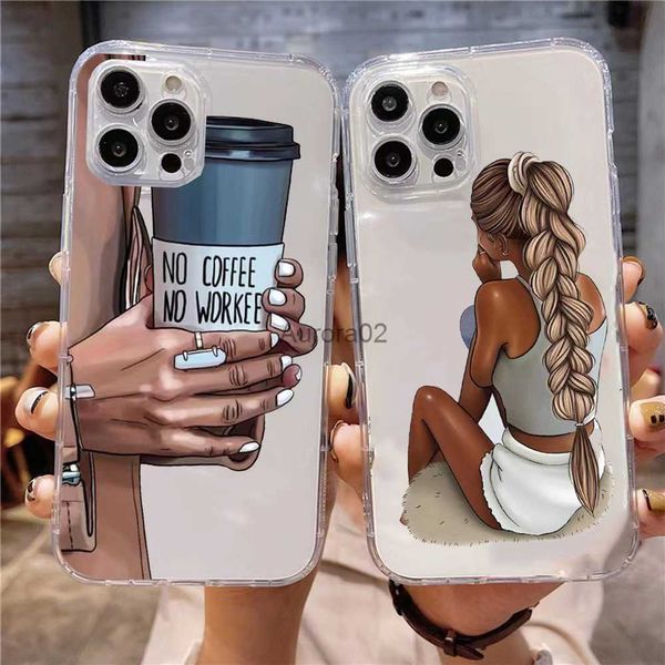 Cajones de teléfonos celulares para iPhone15 Mobile Phone Shell Europe y America New Coffee Girl Batch Soft 14 13 12 Pro Case 240219