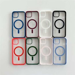 Cajas de teléfonos celulares para Magsafe Funda de carga inalámbrica magnética para iPhone 14 Pro Max 13 12 Mini 11 X XS XR Clear Solid Parachoques Imán Cubierta del teléfono T220929