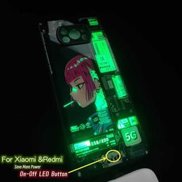 Cajas del teléfono celular para POCO X5 X4 F5 Pro F4 GT F3 On Off LED Selfie Light Funda de teléfono para Redmi Note 12 11 Pro 5G 10s 10 Pro 4G Glass Capa L230823
