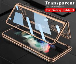 Étuis de téléphone portable avant en verre trempé transparent pour Samsung Galaxy Z Fold 3 4 cadre de placage de couverture dur clair S support de fente pour stylo B7156587