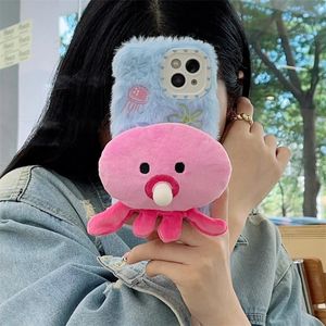 Mobiele telefoonhoesjes Leuke pluche blaasgegoten bubble octopus telefoonhoes geschikt voor iPhone 15 11 12 14 Pro Max achterkant schattige cartoon pluizige beschermende telefoonhoes 231026