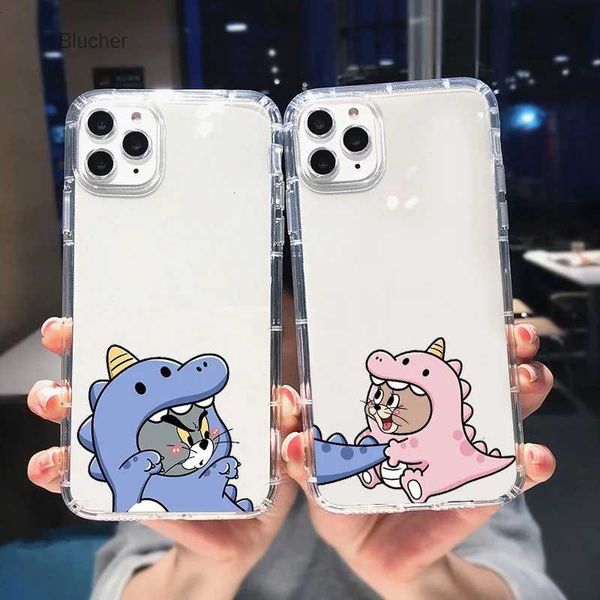 Fundas para teléfonos móviles Funda divertida y bonita para teléfono con diseño de dinosaurio y ratón para iPhone 12 13 11 14 Pro MAX Plus XR XS Max X SE 7 8 Plus, carcasa transparente, FundasL23/10/16