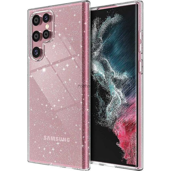 Étuis de téléphone portable Étui de téléphone transparent scintillant pour Samsung Galaxy S23 S22 Ultra 5G S21 Plus S20 FE A53 A52 A13 A51 Note 20 Couverture en silicone transparente L240105