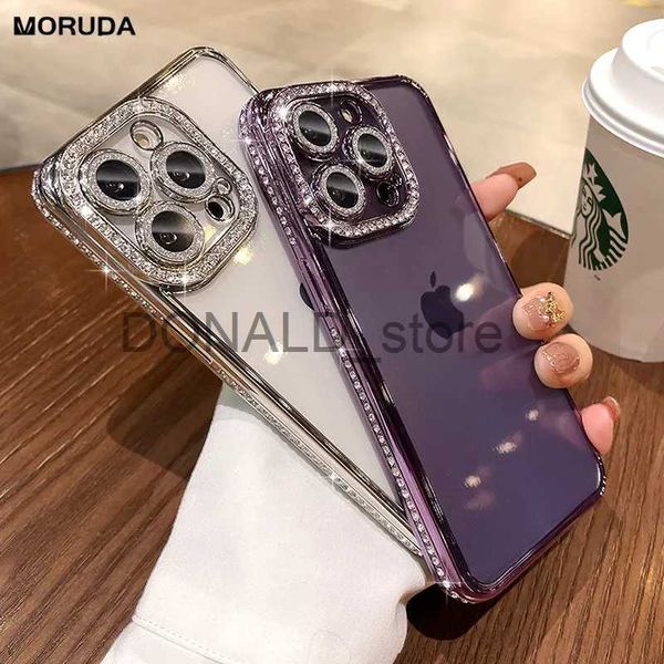 Cas de téléphone portable Glitter Diamond Camera Protector Case pour iPhone 14 15 Pro Max 11 12 13 Pro Xs Max 15 7 8 Plus X XR Luxury Girl's Silicone Cover J231206