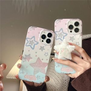 Mobiele telefoon hoesjes Glitter Gradiënt Ster + 3D Pluche Kristal Handvat Houder Siliconen hoesje voor iPhone 14 Pro Max 11 12 13 Fashion cover 231021