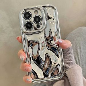Cell Phone Cases Glossy 3D Meteorite Texture Plating Silver Phone Case For iPhone 14 13 12 15 Pro Max 11 Camera Protective Metal Color Back CoverL240105