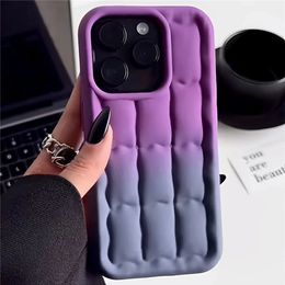 Hoesje voor mobiele telefoons Gradiëntkleur Roosterbroodpatroon Case voor iPhone 14 Pro 11 13 12 Max 3D-raster Schokbestendige bumper Siliconen achterkant 231021