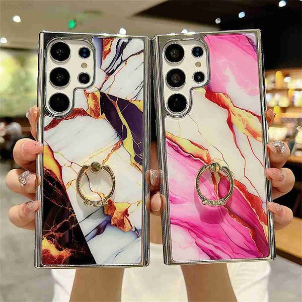 Cas de téléphone portable Gradient Marble Plating Ring Holder Case Pour Samsung Galaxy S23 S22 S21 Ultra Plus A54 A34 A14 A24 A53 A13 5G 4G Couverture Souple L230731