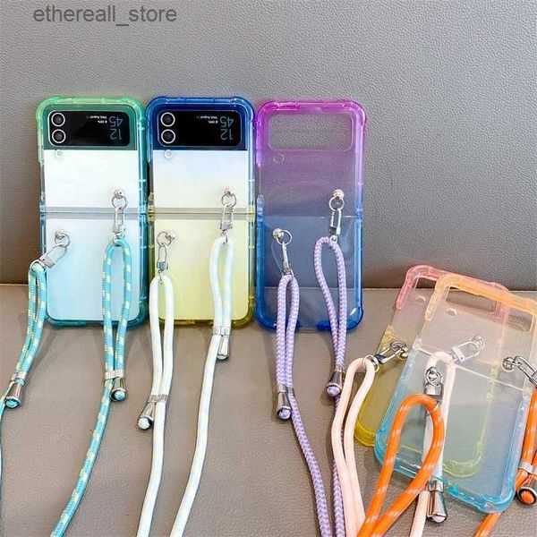 Fundas para teléfonos móviles Funda transparente degradado para Samsung Galaxy Z Flip4 Flip3 Pantalla plegable Funda para teléfono móvil Z Flip 4 3 Funda con cadena Q231021