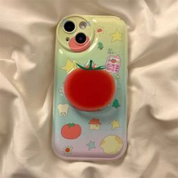 Cas de téléphone portable Cas de tomate progressive pour iPhone 14 Plus 7 8 X XS XR 11 12 13 Pro Max Couverture en silicone avec support 231021