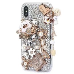 Cajas para teléfonos celulares Estuche hecho a mano Bling Rhinestone Diamond Crystal Funda decorativa para teléfono móvil para iPhone 14 13 12 11 Pro Max Cover 8 7 Plus X XS J231206