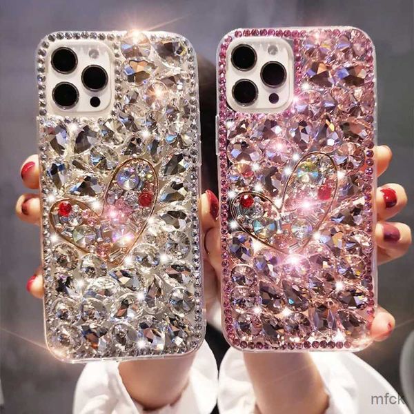 Étuis de téléphone portable Accessoires de téléphone portable en diamant faits à la main pour iPhone 14 14Plus 14 Pro Max Strass Bling Case