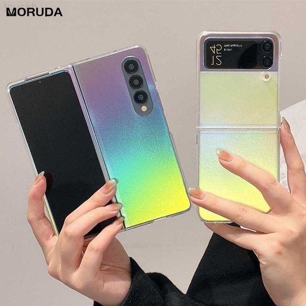 Fundas para teléfonos móviles Ins Aurora Laser Case para Samsung Z Flip4 Flip3 Z Fold 4 ZFold 3 Funda mate transparente degradado de lujo para Z Flod4 Z Flip 4 3 L230731