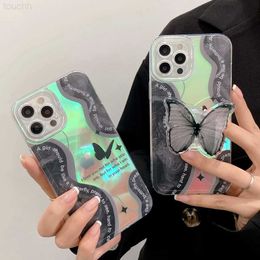 Cas de téléphone portable Ins Black Butterfly Bracket Case pour iPhone 13 14 11 12 Pro Max 7 14 plus 8Plus X Xr Max Cover Stand Holder Soft Girl Women Cute L230731