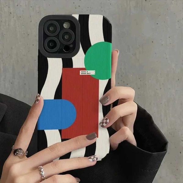 Cajas de teléfonos celulares Ins Geometría creativa Case de teléfono Stripe Zebra para iPhone 11 12 13 14 15 Pro Max 8 7 Plus XR x XSMAX Soft Silicone Cover J240418