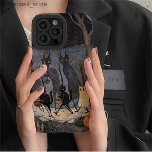 Cas de téléphone portable Ins Funny Night Cat Elf Fox Téléphone Fox Téléphone pour iPhone 15 Pro Max 14 13 12 11 7 8 Plus SE XS XR Silicone en cuir en silicone 240325