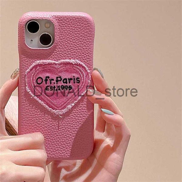 Étuis de téléphone portable Ins Girl Rose Rose Lychee Imprimer Étui de téléphone en cuir pour iPhone 15 14 13 12 Pro Max 11 Mignon Denim Love Heart Shell Soft Back Cover J240118