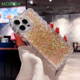 Cajas para teléfonos celulares Ins Glitter Bling Funda suave de silicona para iPhone Xr X Xs 11 12 13 14 Pro Max 7 8 6 6s Plus SE Shiny Wave Border Cubierta a prueba de golpes L230731