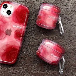 Étuis de téléphone portable INS dégradé roses rouge ondulé silicone écouteur pour Apple Airpods Pro 2 1 3 Bluetooth casque couverture doux mignon cas porte-clés