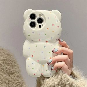 Cas de téléphone portable INS Korea Migne 3D Candy Small Polka Dot Bear Téléphone pour iPhone 15 Pro 11 12 13 14 Pro MAX CARTOON SILICONE COUVERTURE DE LA SILICONE J240509