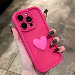 Mobiele telefoons ins Korea schattig 3D Love Heart Silicone Candy Phone Case voor iPhone 15 13 12 11 14 Pro Max XR XR XS 8 Plus + Shockproof Back Cover J240418