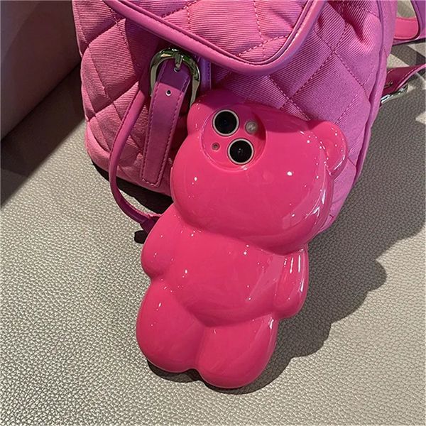 Cas de téléphone portable Ins coréen mignon 3D dessin animé ours rose étui pour iPhone 15 14 13 12 11 Pro XS Max X XR bel animal antichoc couverture arrière souple 231010