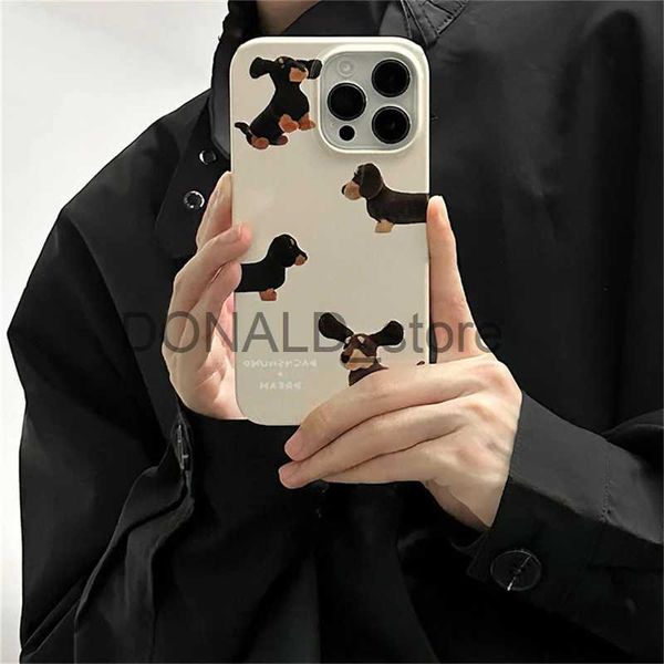 Cajas de teléfonos celulares INS Korean Cute Dachshund Puppy Case para iPhone 14 13 12 11 Pro Max Mini X XR 7 8 Plus SE 3 Cubierta suave brillante a prueba de golpes Funda J231206