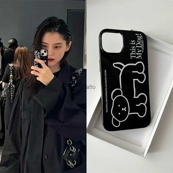 Cajas de teléfonos celulares Ins Korean Cute Happy Puppy Case para iPhone 15 14 13 12 11 Pro Max Mini X XR 7 8 Plus SE Brillante A prueba de golpes Soft Black TPU Cover H240326