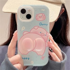 Cas de téléphone portable INS coréen drôle 3D cochon hanche coque souple pour iPhone 15 14 13 12 11 Pro Max X XR XS mignon belle couverture de pare-chocs antichoc Funda 231021