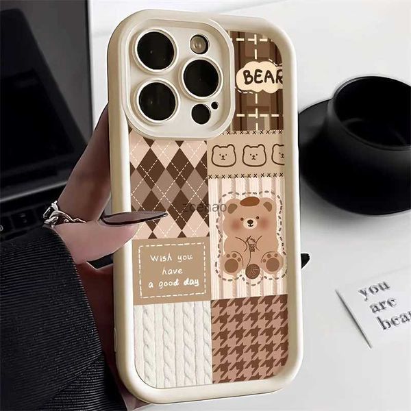 Étuis de téléphone portable INS Rétro Mignon Ours Silicone Téléphone Pour iPhone 15 Pro Max 11 12 13 14 7 8 Plus XS X XR SE Antichoc Pare-chocs Arrière Cas CoverL240105