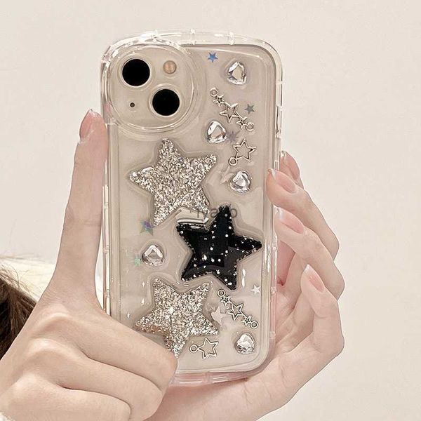 Cas de téléphone portable Instagram Japon Corée du Sud Transparent Sparkling Pink Star Iphone14Promax Case 13pro Anti Drop 15 Femme H240419