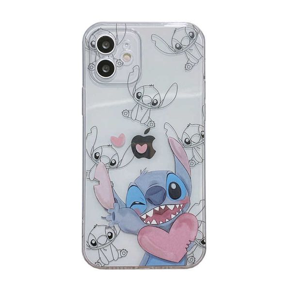 Estuches para teléfonos celulares IPhone 12promax Cute Cartoon Stitch Adecuado para Apple 13 Estuche para teléfono 15pro Pareja 11 Paquete completo QWTN