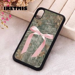 Cas de téléphone portable Iretmis Case de téléphone pour iPhone 6 6s 7 8 plus x xs xr 11 12 13 Mini 14 15 Pro Max Silicone Rose Ribbon Camouflage J240426