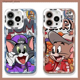 Caisses de téléphone portable J-Jerrys Mouse Tom Cat Téléphone Cat pour iPhone 15 14 13 12 Mini 11 Pro Max XR XS 6 7 8 SE20 Plus SILICONE SILICON COVERY240325