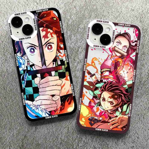 Étuis de téléphone portable Japon Anime Demon Slayer pour iPhone 11 12 13 14 Pro Max Mini 7 8 Plus X XS SE XR Étui de téléphone Kimetsu No Yaiba Coque de couverture L230731