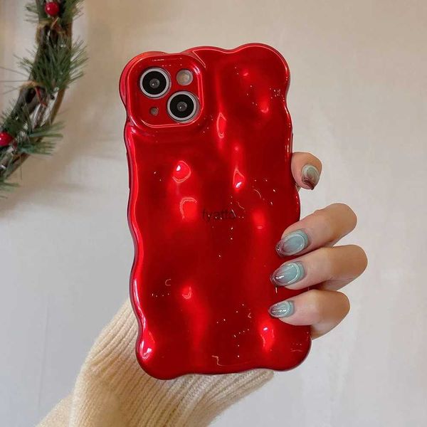 Casos de teléfonos celulares Japón Corea Corea 3D Curly Bumper Wave Red Soft Imd Telephip para iPhone 15 14 Pro Max 13 12 Pro 11 Fashion Shockprote Protect H240326