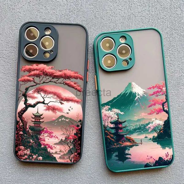 Cas de téléphone portable Japonais Esthétique Mont Fuji Paysage Carte Pour iPhone 7 8 Plus 14 13 12 11 15 Pro Max Mini XR XS X Couverture Antichoc 2442