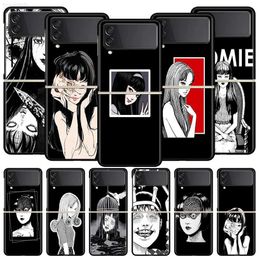 Mobiele telefoon hoesjes Junji Ito Terror Horror Tomie Anime Telefoonhoesje voor Samsung Galaxy Z Flip 3 4 5G Zwart Opvouwbare Mobiele Shell Harde PC Beschermhoes L2301019