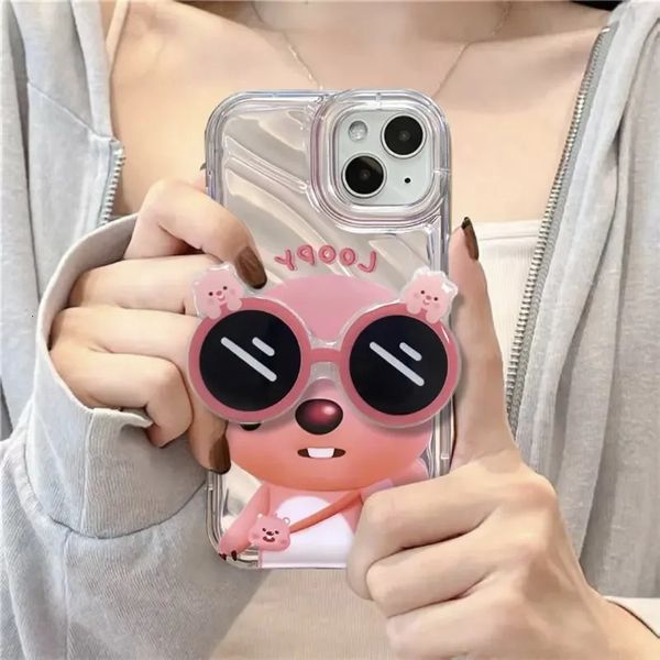 Cajas de teléfonos celulares Kawaii Loopy Case Wear Gafas de sol Soporte Silicona suave Lindo y dulce para iPhone 14 13 12 11 Pro Max X XR XS Accesorios 231021