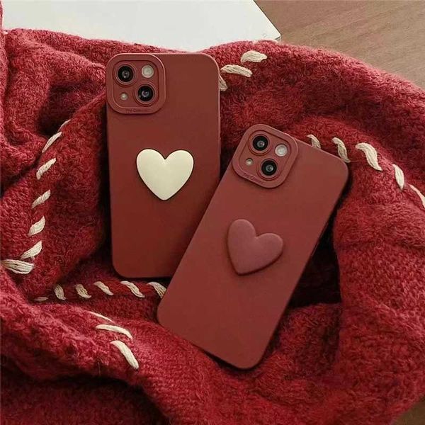 Cas de téléphone portable Corée 3d Cartoon Love Heart Soft Telephone Case pour iPhone 14 13 12 Pro Max 11 x S xr 7 8 Plus Protection de la lentille Couverture de silicone de luxe J240509