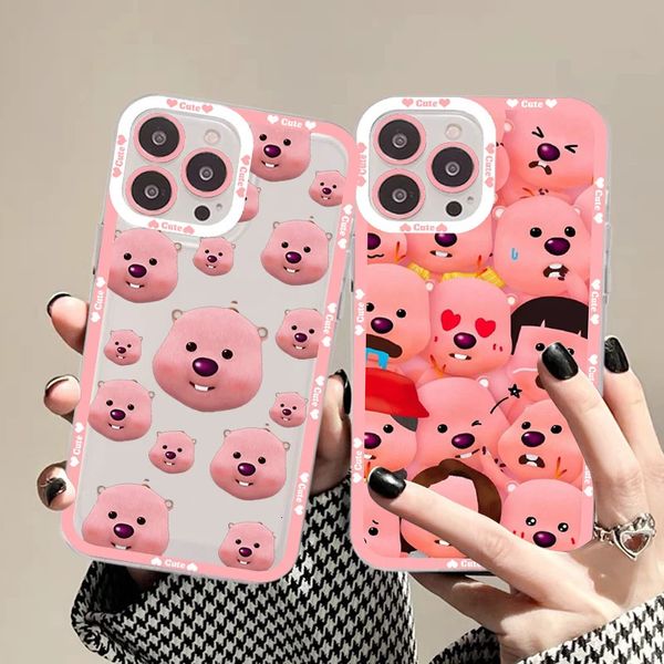Cas de téléphone portable Corée Cartoon P-Pororo Mignon Loopy Pink Case pour iPhone 14 13 12 11 Pro Max XS X XR Mini Housse de protection 231021