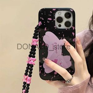 Étuis de téléphone portable Corée mignon dessin animé rose arc lapin gelée noir chaîne de téléphone pour iPhone 15 14 13 11 12 Pro Max mini 8 7 Plus XS Lanyard Cover J231206
