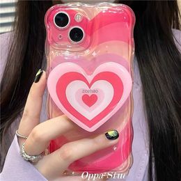 Étuis de téléphone portable Corée mignon dégradé amour coeur clair étui souple pour iPhone 14 Pro Max 12 13 11 support de bague support de luxe couverture transparente CoqueL240105