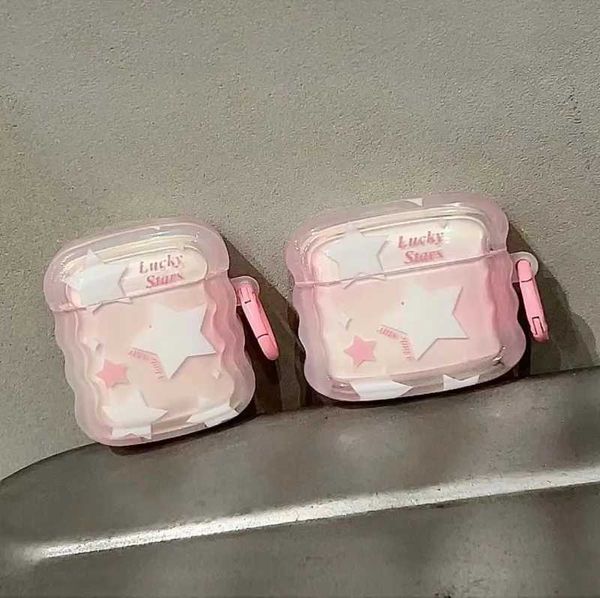 Estuches para teléfonos celulares Estuche ondulado transparente con estrellas de dibujos animados de Corea Ins para AirPods Pro 2nd 1 2 Estuches Llavero Lindo Fashion Girls Cover para Apple AirPods 3