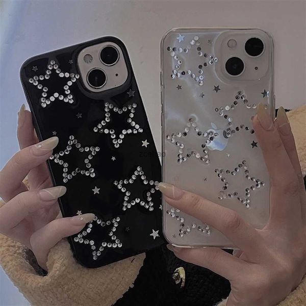 Cajas de teléfonos celulares Corea INS Diamond Stars Epoxy Soft Case para iPhone 15 14 Pro Max 13 12 11 XS XR MINI 7 8 Plus 6 Funda de silicona transparente a prueba de golpes L240105